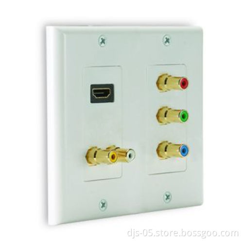US Type HDMI Female with RCA x 5 Wall Plate and Gold-plated Connector, in White Color, Easy to Use